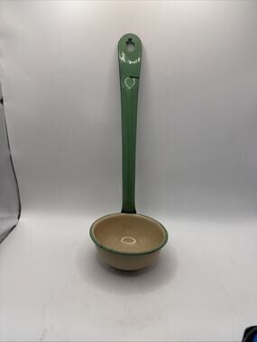 Vintage Enamelware Ladle Dipper Scoop Rustic Farmhousee Kitchen Utensil 14”